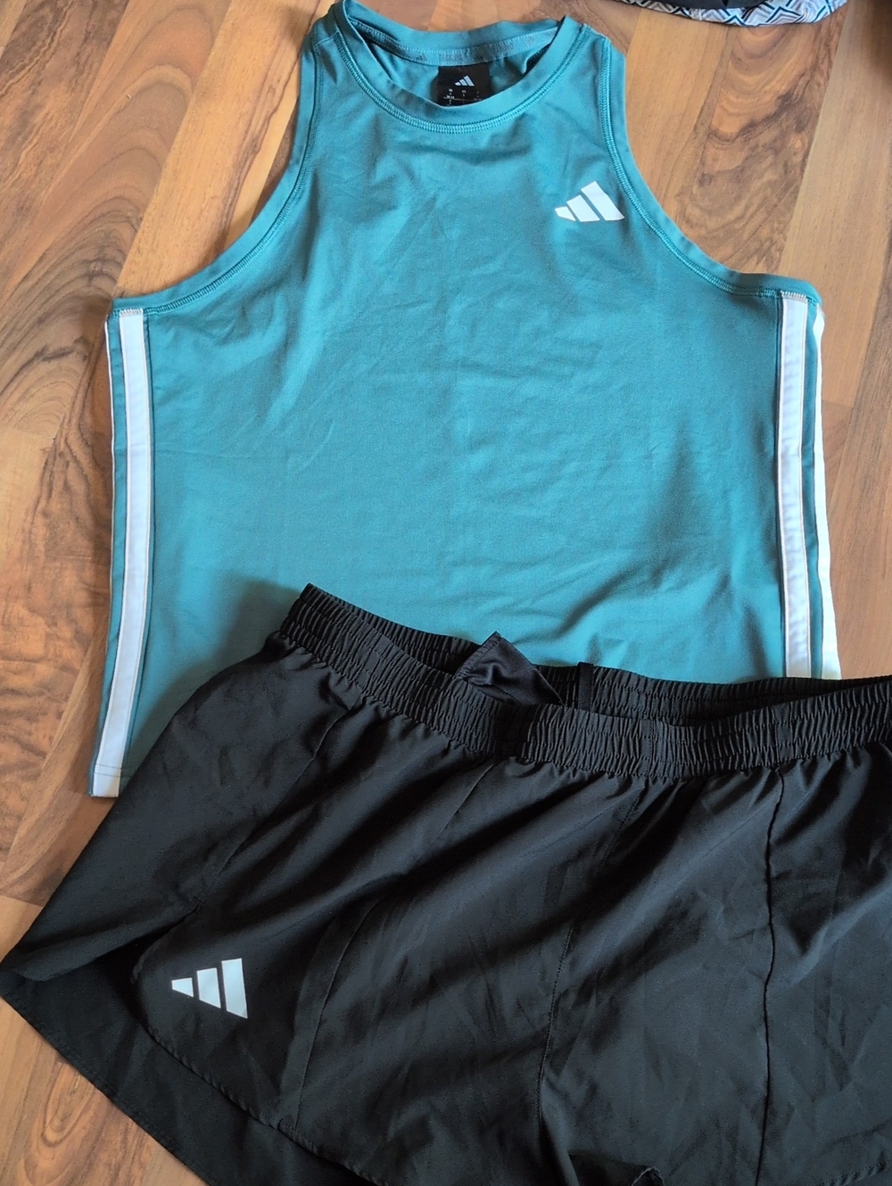 adidas Teal Tank Top and Black Athletic Shorts Set